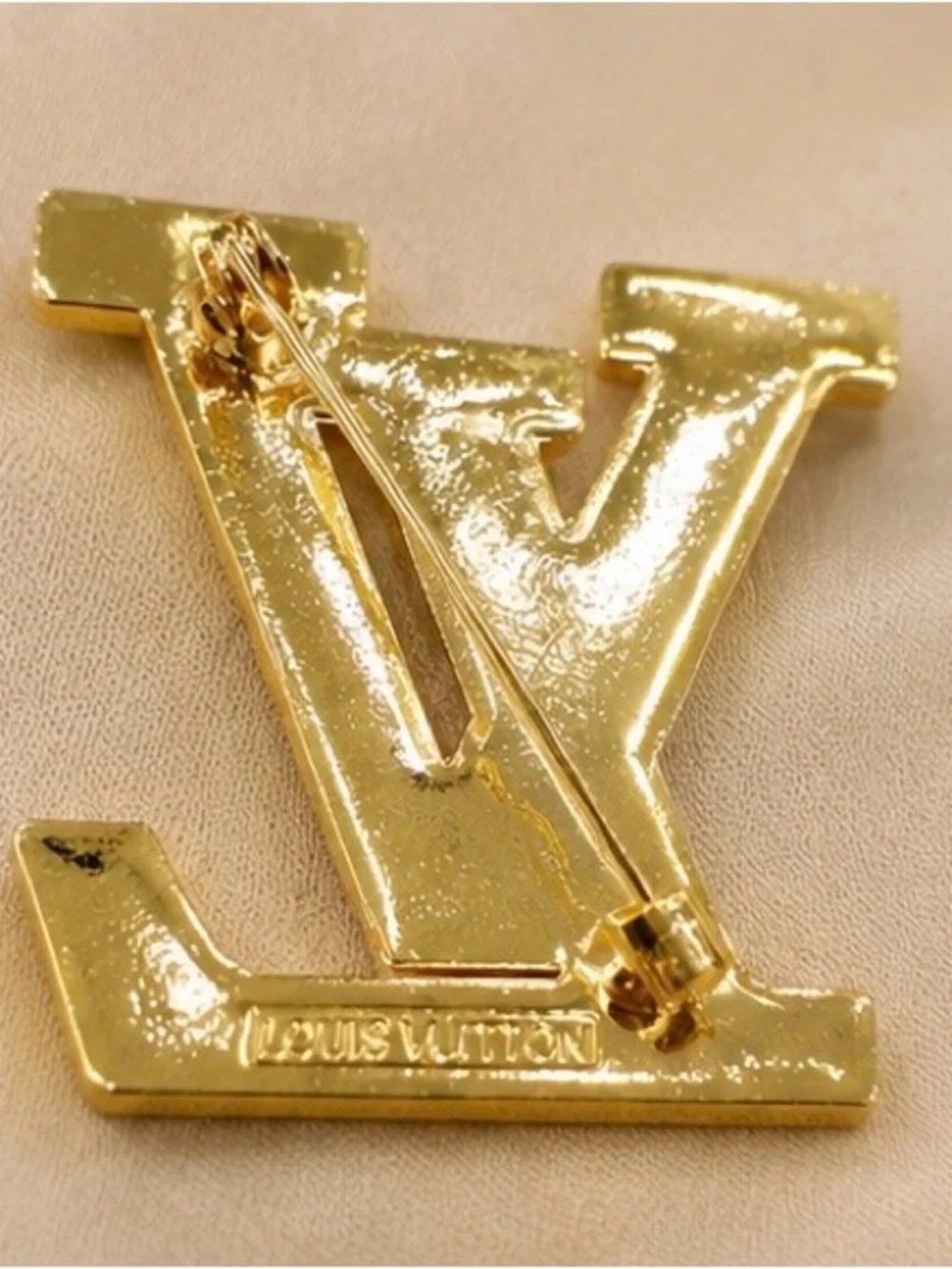 Pink & Gold-Tone Rhinestone Monogram-Style Brooch – Statement Pin